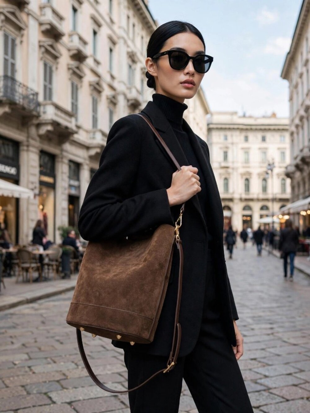 Viola Castellani Brown Leather Shoulder Bag w Pouch